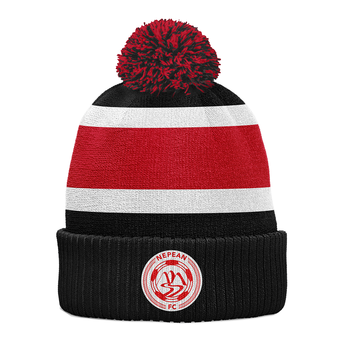 Nepean FC - Pom Pom Beanie - Black/Red/White